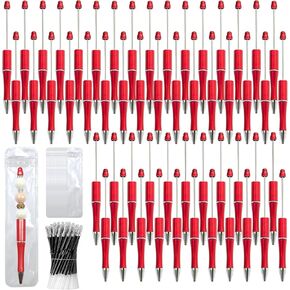 150 Pieces DIY Beadable Pens Kit - 50 plastic Beadable Pens Bulk, Refills & pen bags Included - Beaded Pens Black Ink Ballpoint Cute Pens（Bright）
