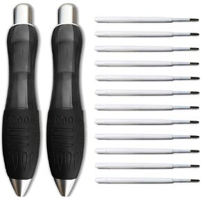 14pcs Big Fat Pens Aids Writing For Tremor, Arthritis, Parkinson, Handicap, Carpal Tunnel Large Wide Grip Pens Black (2 Pens + 6 Black Refills + 6 Blue Refills)