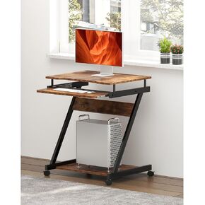 SogesGame Mobile Compact Computer Desk Cart for Small Spaces, Work Workstation, Standing Laptop Cart with Keyboard Tray and Printer Shelf for Home, Office, Black