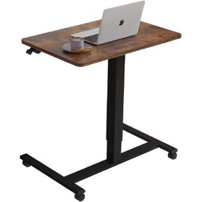 Mobile Standing Desk Height Adjustable Sit to Stand Table, 28 x 20'' Pneumatic Laptop Desk with Gas Spring Riser, Overbed Table with Lockable Wheels for Offices, Home, Medical (Rustic Brown)