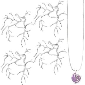 HINZIC 4 Pcs Branch Shape Blanks for Jewelry Making, Silver Prong Pendant Settings Metal Claw Necklace Tray Bezel for Women DIY Handmade Crafts