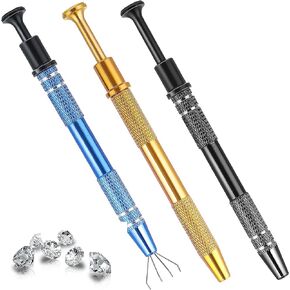 3Pcs Piercing Ball Grabber Tool Set Jeweler's Pick Up Tools, 4 Claw Picker for Small Parts Pickup Select Jewelry Craft Making(Black Blue Gold, Stainless Steel)