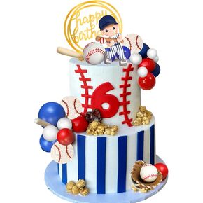 DRWATE Baseball Cake Toppers Sports Cake Decorations with Red Blue White Ball Cake Toppers for Boys Men Baseball Sports Theme Birthday Party Supplies (Baseball)