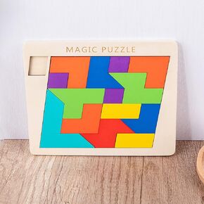 Wooden Blocks Puzzle Brain Teasers Toy Geometric Tangram Brain Teaser Puzzles Geometry Jigsaw 3D Logic IQ Games STEM Montessori Educational Gift for Kids Adults
