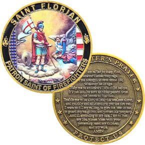 Saint Florian Firefighter Challenge Coin with Firefighter's Prayer: Inspirational Keepsake for First Responders and Heroes