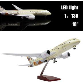24-Hours 18" 1:130 Scare Hobby Airplane Model Etihad B787 Plane Model Diecast Planes with LED Light(Touch or Sound Control) for Decoration or Gift