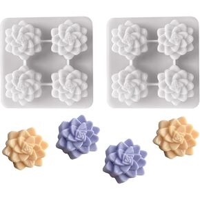2 Pcs 4 Cavity Succulent Plants Flower Silicone Molds,4 Cavities Flower Silicone Soap Molds for Handmade Soap Bath Bombs Candle Cake Decorating Candy Pudding Mousse Birthday Party Moulds