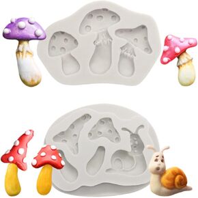 2PCS Mushroom and Snails Silicone Molds for Fondant Chocolate Candy Cake Decoration Baking Pastry Tools Silicone Soap Mold Resin Polymer Clay Mold