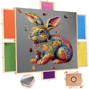 QUNPON 1500 Piece Rotating Puzzle Table with 6 Drawers & Cover,37" X 29" Jigsaw Puzzle Board Portable Wooden Puzzle Tables Gifts for Women Men Kids