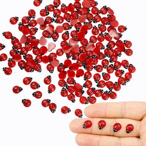 FAZHBARY 150 PCS Resin Ladybugs Flat Back Tiny Ladybugs Ornaments Mini Plastic Ladybugs Embellishments for DIY Crafts Accessories