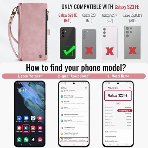 حافظة Defencase لهاتف Galaxy S23 FE 5G، 【RFID Blocking】 حافظة لهاتف Samsung Galaxy S23 FE 5G محفظة للنساء والرجال مع حامل بطاقات، سحاب مغناطيسي من جلد البولي يوريثان لهاتف Samsung S23 FE 5G، أرجواني in Kuwait