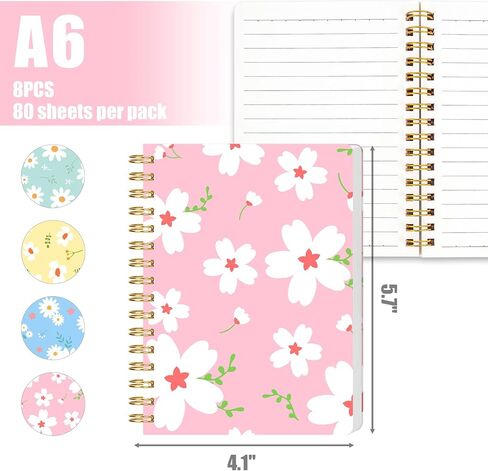 8 قطع من دفاتر الملاحظات الحلزونية الصغيرة من HIBOX، دفاتر ملاحظات جيب مقاس A6، دفاتر ملاحظات صغيرة مسطرة بالكلية للنساء هدية للوازم المدرسية المكتبية in Kuwait