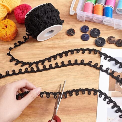 PH PandaHall 20 Yards Buttonhole Ribbon Braid Trim with Button Loops 14mm Button Braid Cord Black Elastic Button Loop Buttonhole Lace Trim for Costume Crafts Sewing Wedding Bridal Dress Decor in Saudi Arabia