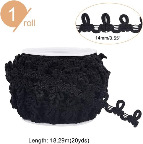 PH PandaHall 20 Yards Buttonhole Ribbon Braid Trim with Button Loops 14mm Button Braid Cord Black Elastic Button Loop Buttonhole Lace Trim for Costume Crafts Sewing Wedding Bridal Dress Decor in Saudi Arabia