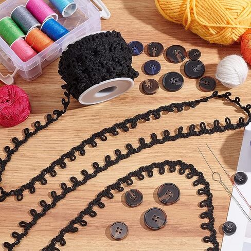 PH PandaHall 20 Yards Buttonhole Ribbon Braid Trim with Button Loops 14mm Button Braid Cord Black Elastic Button Loop Buttonhole Lace Trim for Costume Crafts Sewing Wedding Bridal Dress Decor in Saudi Arabia