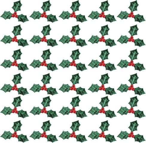 زينة عيد الميلاد للحرف اليدوية - 100 قطعة من أوراق هولي الصغيرة والتوت لمستلزمات عيد الميلاد الحرفية - ملصقات توت هولي عيد الميلاد 3 سم مع أوراق خضراء لعلامة إكليل عيد الميلاد وصنع البطاقات in Kuwait