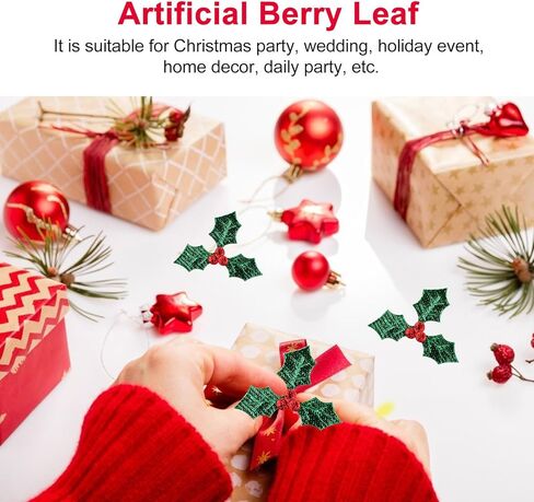 زينة عيد الميلاد للحرف اليدوية - 100 قطعة من أوراق هولي الصغيرة والتوت لمستلزمات عيد الميلاد الحرفية - ملصقات توت هولي عيد الميلاد 3 سم مع أوراق خضراء لعلامة إكليل عيد الميلاد وصنع البطاقات in Kuwait