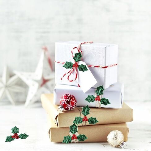 زينة عيد الميلاد للحرف اليدوية - 100 قطعة من أوراق هولي الصغيرة والتوت لمستلزمات عيد الميلاد الحرفية - ملصقات توت هولي عيد الميلاد 3 سم مع أوراق خضراء لعلامة إكليل عيد الميلاد وصنع البطاقات in Kuwait