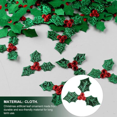زينة عيد الميلاد للحرف اليدوية - 100 قطعة من أوراق هولي الصغيرة والتوت لمستلزمات عيد الميلاد الحرفية - ملصقات توت هولي عيد الميلاد 3 سم مع أوراق خضراء لعلامة إكليل عيد الميلاد وصنع البطاقات in Kuwait