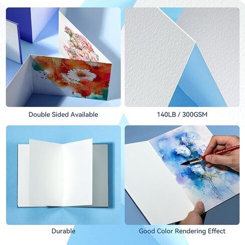 Paul Rubens Watercolor Sketchbook, 5.8 x 8.2 Inches Watercolor Paper, 140lb/300GSM 50% Cotton Cold Pressed Blue Organ Style Watercolor Journal, Pack of 2 (14 Sheets), Drawing Paper for Watercolors in Kuwait