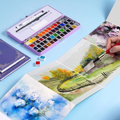 Paul Rubens Watercolor Sketchbook, 5.8 x 8.2 Inches Watercolor Paper, 140lb/300GSM 50% Cotton Cold Pressed Blue Organ Style Watercolor Journal, Pack of 2 (14 Sheets), Drawing Paper for Watercolors in Kuwait