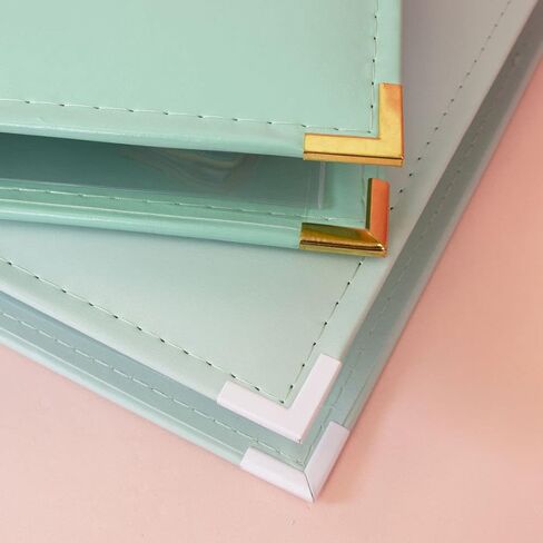 Craftelier - ألبوم خاتم من الجلد البيئي مع 5 أكمام بلاستيكية مقاس 6 × 8 بوصة (15.24 × 20.32 سم) | 2 نظام حلقة على شكل حرف D معدني ذهبي وحامل ملصقات | الحجم 23.7 × 23.7 × 5.1 سم - لون وردي فاتح in Kuwait