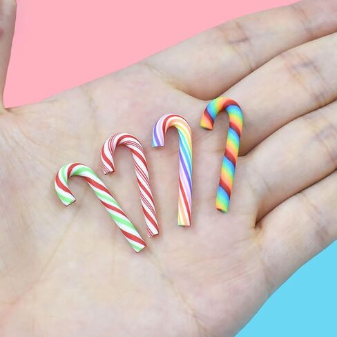 40 Pcs Polymer Clay Candy Canes Christmas Clay Candy Charms Mini Faux Candy Cane No Hole Hanging Charms Christmas Scrapbooking Embellishments Decorations Red White and Green in Saudi Arabia