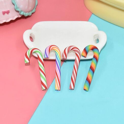 40 Pcs Polymer Clay Candy Canes Christmas Clay Candy Charms Mini Faux Candy Cane No Hole Hanging Charms Christmas Scrapbooking Embellishments Decorations Red White and Green in Saudi Arabia