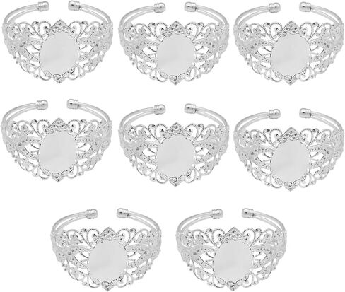 MIAO JIN 8 Pcs 25x18mm Oval Cabochon Filigree Bezel Tray Blank Cuff Bangles Bracelet e for Crafting DIY Bracelets Making in Kuwait