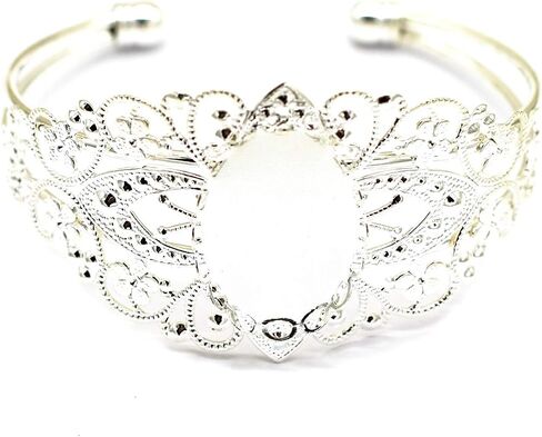 MIAO JIN 8 Pcs 25x18mm Oval Cabochon Filigree Bezel Tray Blank Cuff Bangles Bracelet e for Crafting DIY Bracelets Making in Kuwait