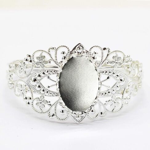 MIAO JIN 8 Pcs 25x18mm Oval Cabochon Filigree Bezel Tray Blank Cuff Bangles Bracelet e for Crafting DIY Bracelets Making in Kuwait