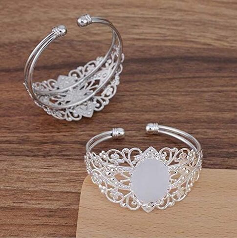 MIAO JIN 8 Pcs 25x18mm Oval Cabochon Filigree Bezel Tray Blank Cuff Bangles Bracelet e for Crafting DIY Bracelets Making in Kuwait