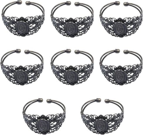 MIAO JIN 8 Pcs 25x18mm Oval Cabochon Filigree Bezel Tray Blank Cuff Bangles Bracelet e for Crafting DIY Bracelets Making in Kuwait