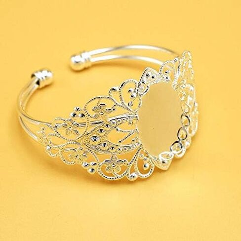 MIAO JIN 8 Pcs 25x18mm Oval Cabochon Filigree Bezel Tray Blank Cuff Bangles Bracelet e for Crafting DIY Bracelets Making in Kuwait