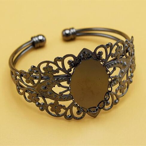 MIAO JIN 8 Pcs 25x18mm Oval Cabochon Filigree Bezel Tray Blank Cuff Bangles Bracelet e for Crafting DIY Bracelets Making in Kuwait