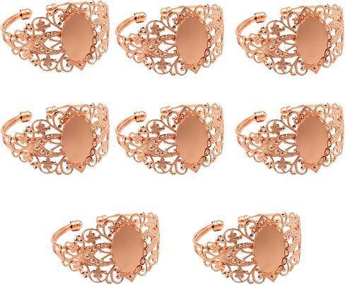 MIAO JIN 8 Pcs 25x18mm Oval Cabochon Filigree Bezel Tray Blank Cuff Bangles Bracelet e for Crafting DIY Bracelets Making in Kuwait