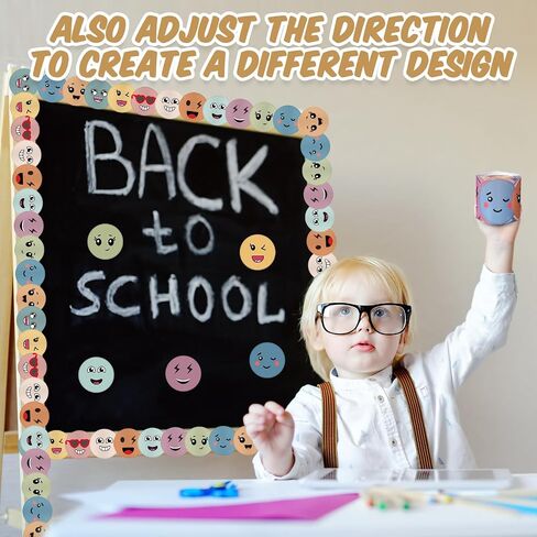 32.8 ft Boho Happy Face Bulletin Board Border Colorful Smile Face Die Cut Trim Border Roll Pastel Classroom Decor for School Chalkboard Classroom Wall Window Door Decorations(Multicolor) in Saudi Arabia