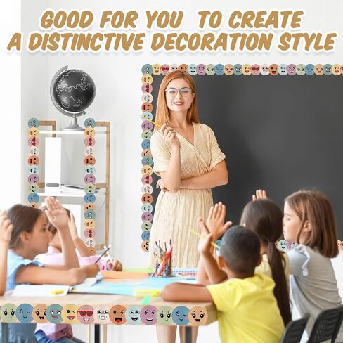 32.8 ft Boho Happy Face Bulletin Board Border Colorful Smile Face Die Cut Trim Border Roll Pastel Classroom Decor for School Chalkboard Classroom Wall Window Door Decorations(Multicolor) in Saudi Arabia