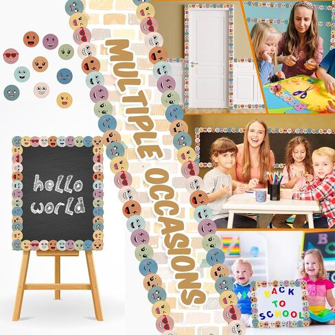 32.8 ft Boho Happy Face Bulletin Board Border Colorful Smile Face Die Cut Trim Border Roll Pastel Classroom Decor for School Chalkboard Classroom Wall Window Door Decorations(Multicolor) in Saudi Arabia