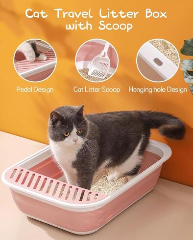 BNOSDM Collapsible Small Cat Litter Box for Kittens Open Potty Pan Foldable Cat Toilet with Scoop Senior Kitty Travel Shallow Litters Boxes Anti-Splash Waterproof Grey 17.7"×13.4" in Saudi Arabia