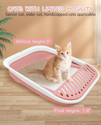 BNOSDM Collapsible Small Cat Litter Box for Kittens Open Potty Pan Foldable Cat Toilet with Scoop Senior Kitty Travel Shallow Litters Boxes Anti-Splash Waterproof Grey 17.7"×13.4" in Saudi Arabia