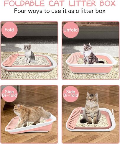 BNOSDM Collapsible Small Cat Litter Box for Kittens Open Potty Pan Foldable Cat Toilet with Scoop Senior Kitty Travel Shallow Litters Boxes Anti-Splash Waterproof Grey 17.7"×13.4" in Saudi Arabia