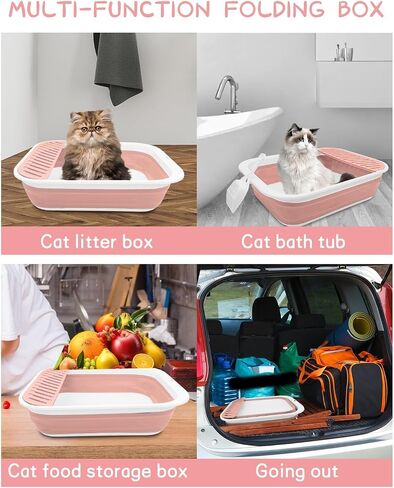BNOSDM Collapsible Small Cat Litter Box for Kittens Open Potty Pan Foldable Cat Toilet with Scoop Senior Kitty Travel Shallow Litters Boxes Anti-Splash Waterproof Grey 17.7"×13.4" in Saudi Arabia