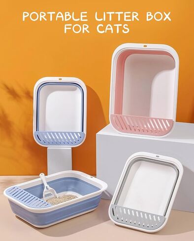 BNOSDM Collapsible Small Cat Litter Box for Kittens Open Potty Pan Foldable Cat Toilet with Scoop Senior Kitty Travel Shallow Litters Boxes Anti-Splash Waterproof Grey 17.7"×13.4" in Saudi Arabia