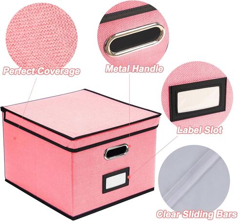 EOOUT 1 Pack File Organizer Box with Lid Hanging File Folders Letter Size Collapsible Document Organizer for Home Office (Pink) in Saudi Arabia