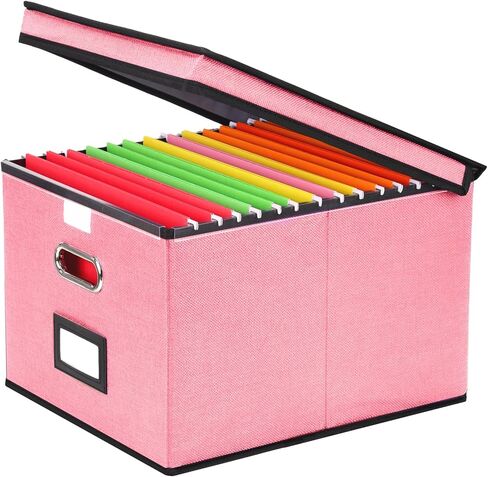 EOOUT 1 Pack File Organizer Box with Lid Hanging File Folders Letter Size Collapsible Document Organizer for Home Office (Pink) in Saudi Arabia