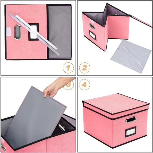 EOOUT 1 Pack File Organizer Box with Lid Hanging File Folders Letter Size Collapsible Document Organizer for Home Office (Pink) in Saudi Arabia