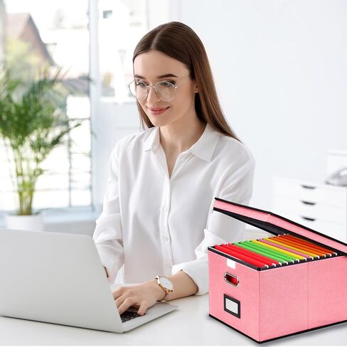EOOUT 1 Pack File Organizer Box with Lid Hanging File Folders Letter Size Collapsible Document Organizer for Home Office (Pink) in Saudi Arabia