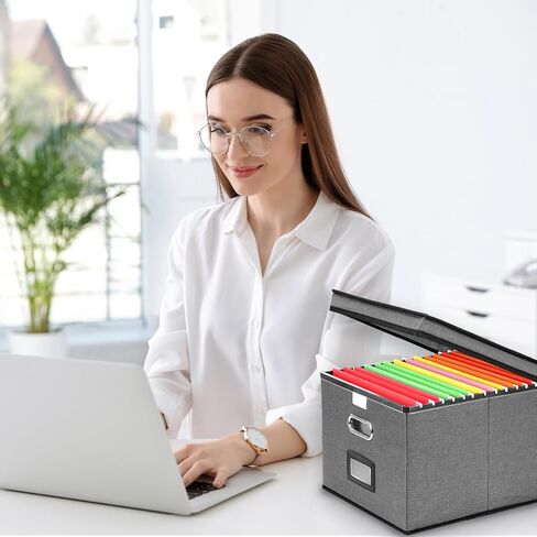 EOOUT 1 حزمة صندوق منظم الملفات مع غطاء مجلدات الملفات المعلقة حجم الرسالة منظم المستندات القابلة للطي للمكتب المنزلي (الوردي) in Saudi Arabia