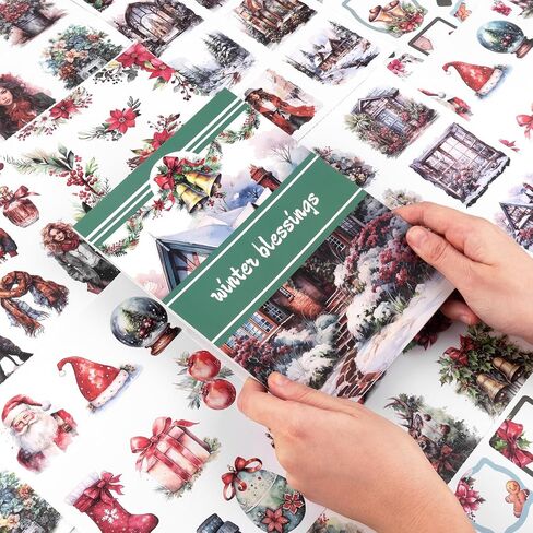 Dizdkizd Christmas Sticker Book, Winter Scrapbooking Stickers, Holiday Planner Sticker Set, 226pcs Die Cut PET and Paper Vintage Aesthetic Decals for Cards, Gift Tags, Journaling and Crafts in Kuwait
